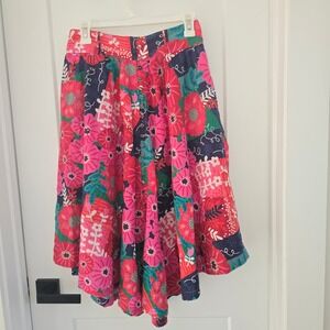 Carolina K Floral Patchwork Button Front Midi Skirt Pink Red Blue Small